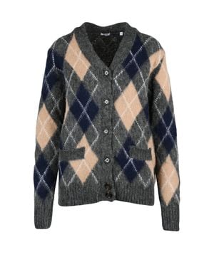 Aspesi Argyle Pattern V-Neck Wool Cardigan - Blue
