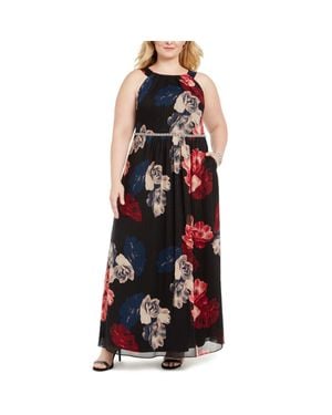 SLNY Plus Beaded Maxi Evening Dress - Black