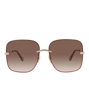 Chloé Square-Frame Metal Sunglasses - Brown