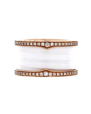 BVLGARI B. Zero1 Three Band Ring 18K Rose And Ceramic With Diamonds - White