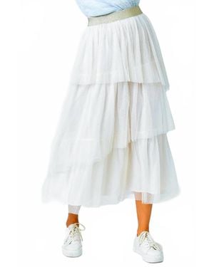 Mystree Asymmetrical Ruffle Tulle Skirt - White