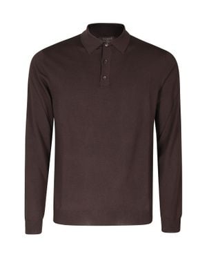 Zanone N2501 Virgin Wool Long-Sleeve Polo Shirt - Brown