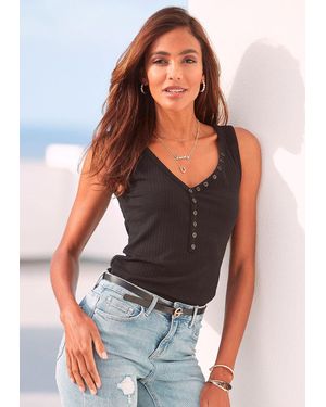 Lascana Sleeveless Button Detail Top - Black