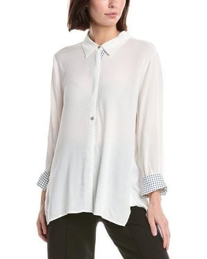 Lemon Grass 3/4-Sleeve Button Down Blouse - White