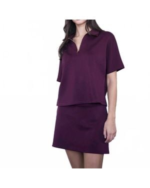 Before You Collection Half Zip Short Sleeve Top - Purple