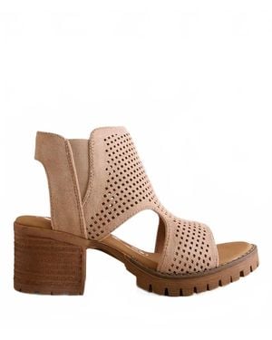 Very G Faux Suede Chunky Heel Sandal - Brown