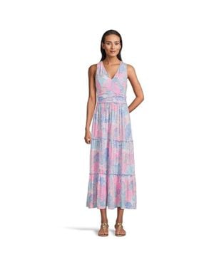 Lilly Pulitzer Skylar Midi Dress Floral Stretch V-Neck Jdm2594 - Purple