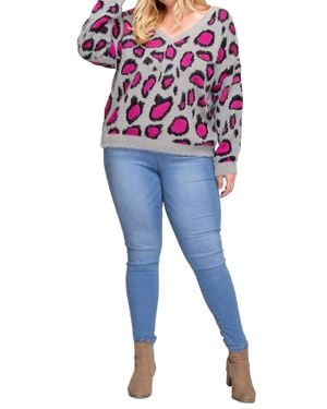 She + Sky Leopard V Back Plus Sweater - Blue