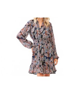 Mittoshop Boho Paisley Print Smocked Waist Ruffle Mini Dress - Blue