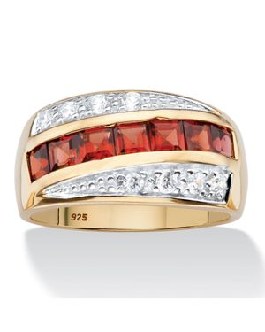 Palmbeach Jewelry 1.67 Tcw Genuine Garnet And Cz 14K-Plated Channel-Set Ring - Red
