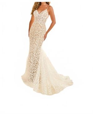Ellie Wilde Prom Formal Lace Long Mermaid Evening Dress - White