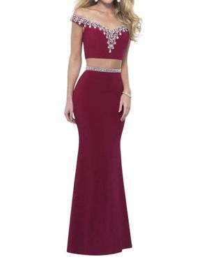 Blush Prom Off Shoulder Jersey Two Piece Gown - Purple