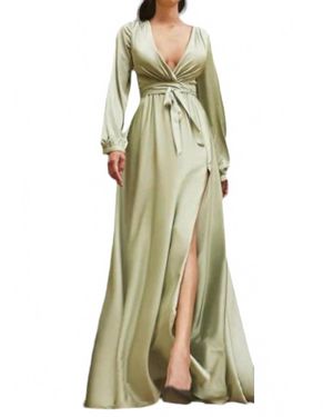 Cinderella Divine Sofia Long Sleeve Satin Dress - Green