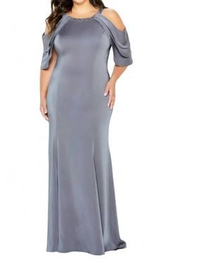 Montage by Mon Cheri Cold Shoulder With Tiered Sleeves Gown - Blue