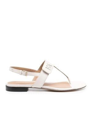 Emporio Armani Embossed Initials Adjustable Strap Leather Sandals - White