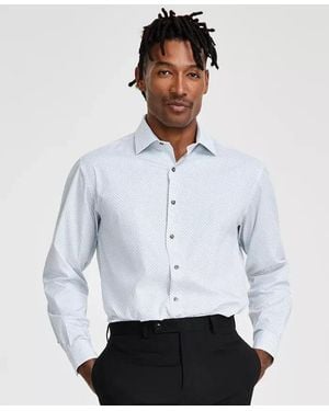 Alfani Dress Shirt Dot Print Long Sleeve Regular-Fit Fts - White