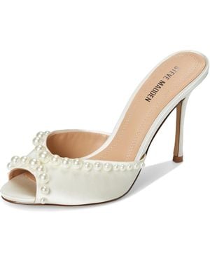 Steve Madden Priya Sandals Satin Peep Toe Stiletto Heel Zogg1009 - White