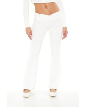 Forever 21 Mid-Rise V-Cut Flare Pants - White