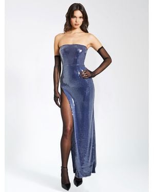 Miss Circle Ramona Sequin Strapless High Slit Maxi Dress - Blue