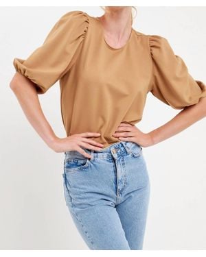 2.7 August Apparel Macie Ponte Puff Sleeve Top - Blue