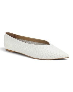 Carrano Camila Leather Snake Skin Embossed Flats - White
