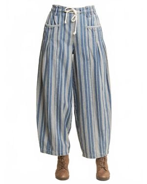 Davi & Dani Striped Elastic Jean Pants - Blue