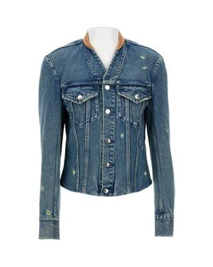 Tanaka Cropped Denim Jacket With Contrasting Tan Collar And Structured Detailing - Blue