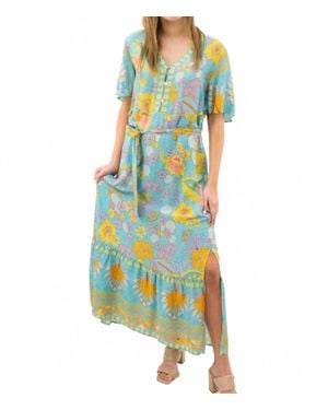 Sundayup Floral V-Neck Midi Dress - Blue