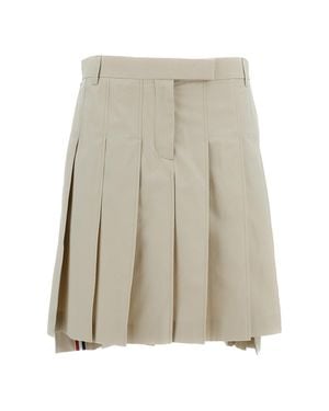 Thom Browne Cotton Pleated Skirt - Natural