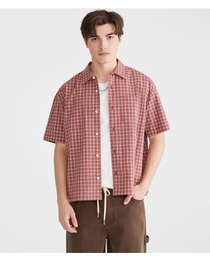 Aéropostale Short Sleeve Micro Plaid Boxy Shirt - Red