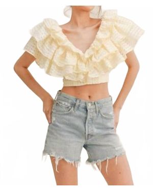 Klesis V Neckline Ruffle Tier Crop Top With Side Zipper - Blue