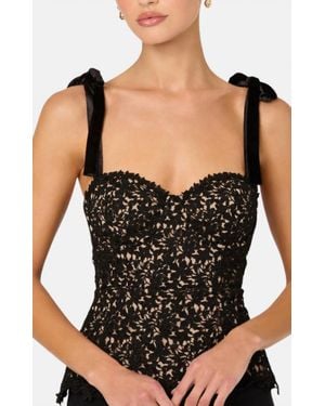 Astr Donne Floral Lace Bustier Top - Black