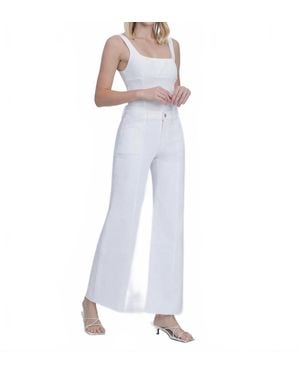 VERVET BY FLYING MONKEY High Rise Full Length Stacked Waistband Wide Leg Jeans - White