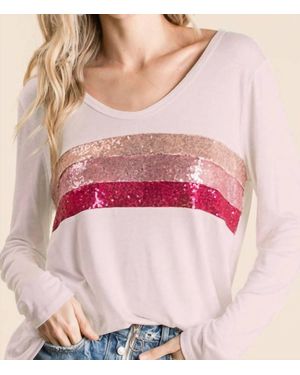 Bibi Mandy Sequin Long Sleeve Top - Pink