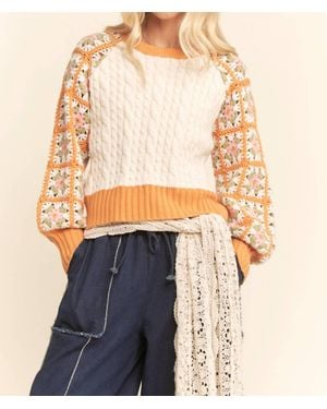 Davi & Dani Cable Knit Ribbed Cuffs Sweater Top - Multicolor