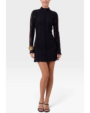 Rachel Roy Lucia Mock Neck Lace Mini Dress - Black