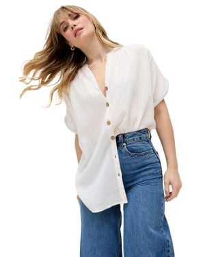 Raffya Juneeta Crop Sleeve Button Down Shirt - White