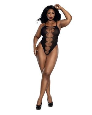 Dreamgirl Easy Teddy With Fishnet Peek A Boo - Black