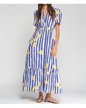 Vilagallo Susie Lemon Striped Maxi Dress - Blue