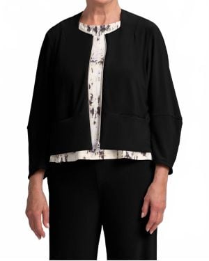 Sympli Cropped Lantern Zip Jacket - Black