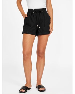 Guess Crista Woven Linen-Blend Shorts - Black