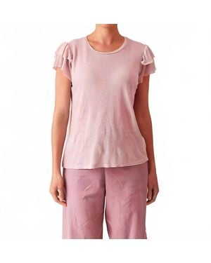 cut-loose Light Weight Linen Sweater Flutter Tee - Pink