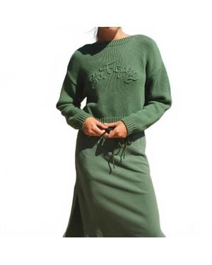 Sundry Crop Boatneck Embroidered Sweater - Green