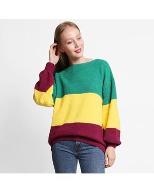 TRUEDAMES Mardi Gras Color Block Sweater - Yellow