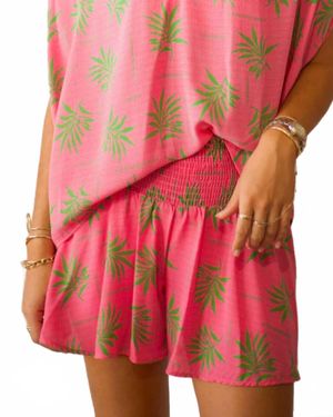 Adrienne Smocked Wide Waist Swing Short - Red
