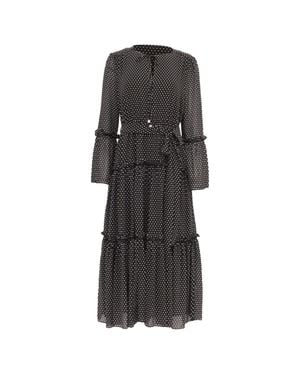 Michael Kors Michael Polka-Dot Print Tiered Dress - Black