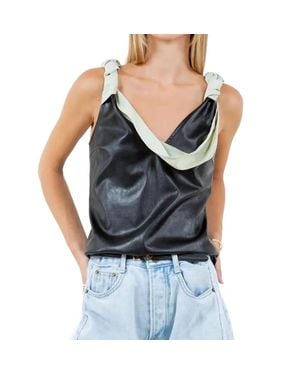 WHITEROOM+CACTUS Contrast Drape Pu Tank Top - Black