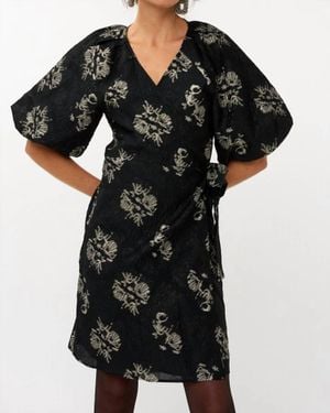 EsQualo Jacquard Puff Sleeve Dress - Black