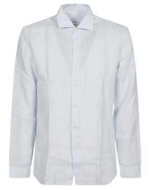 Xacus Long-Sleeve Linen Shirt With Button-Down Front And Pointed Collar - White