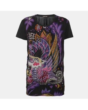 Roberto Cavalli Printed Cotton And Chiffon Top - Black